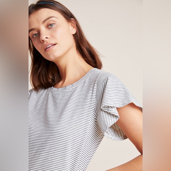 Anthropologie t.la Striped Flutter-Sleeved Tee Dress Blue Motif Women’s S - Picture 2 of 9